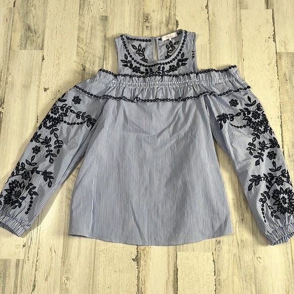 Parker Sammy Embroidered Cold Shoulder Stripe Blouse Size Small - Picture 4 of 11